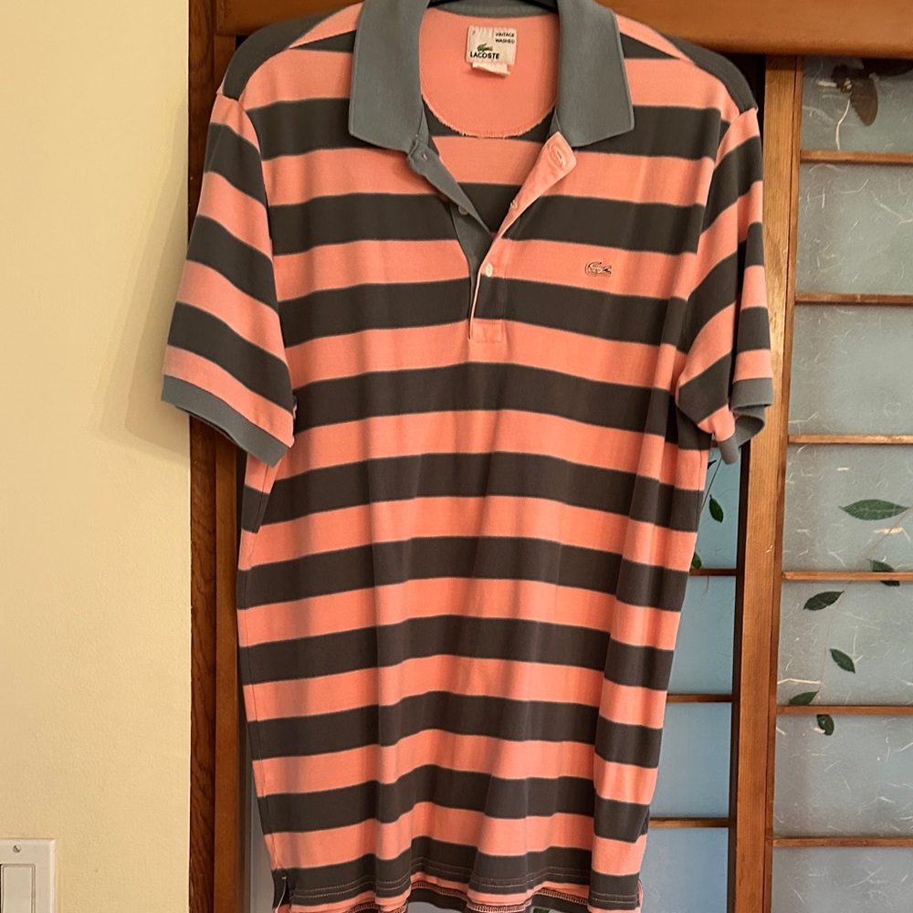 Lacoste Men's Polo Shirt with Pink and Gray Stripes - perfect condition